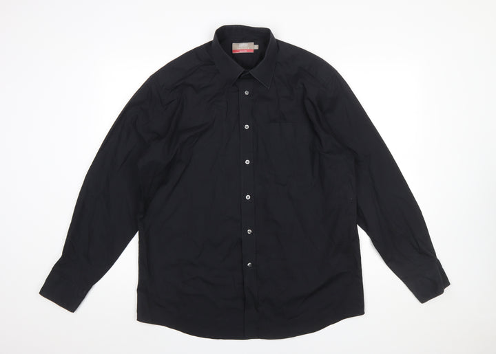 Marks and Spencer Men’s Black Regular Fit Long Sleeve Easy Care Shirt 16.5in
