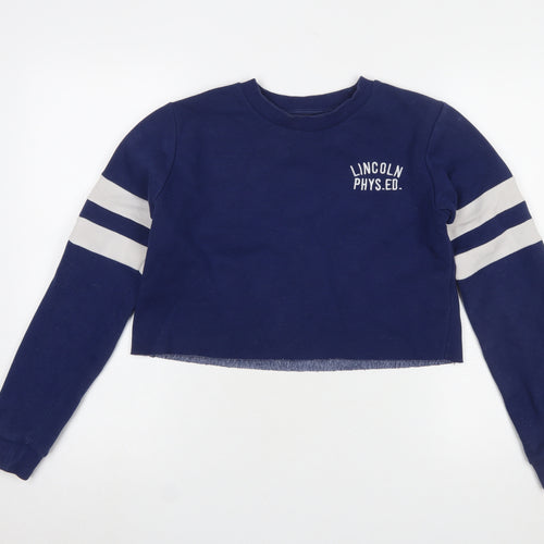 Topshop Women Navy Blue Crop Pullover Sweatshirt UK 8 Lincoln Phys. Ed.