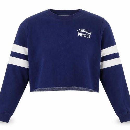 Topshop Women Navy Blue Crop Pullover Sweatshirt UK 8 Lincoln Phys. Ed.