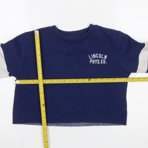 Topshop Women Navy Blue Crop Pullover Sweatshirt UK 8 Lincoln Phys. Ed.