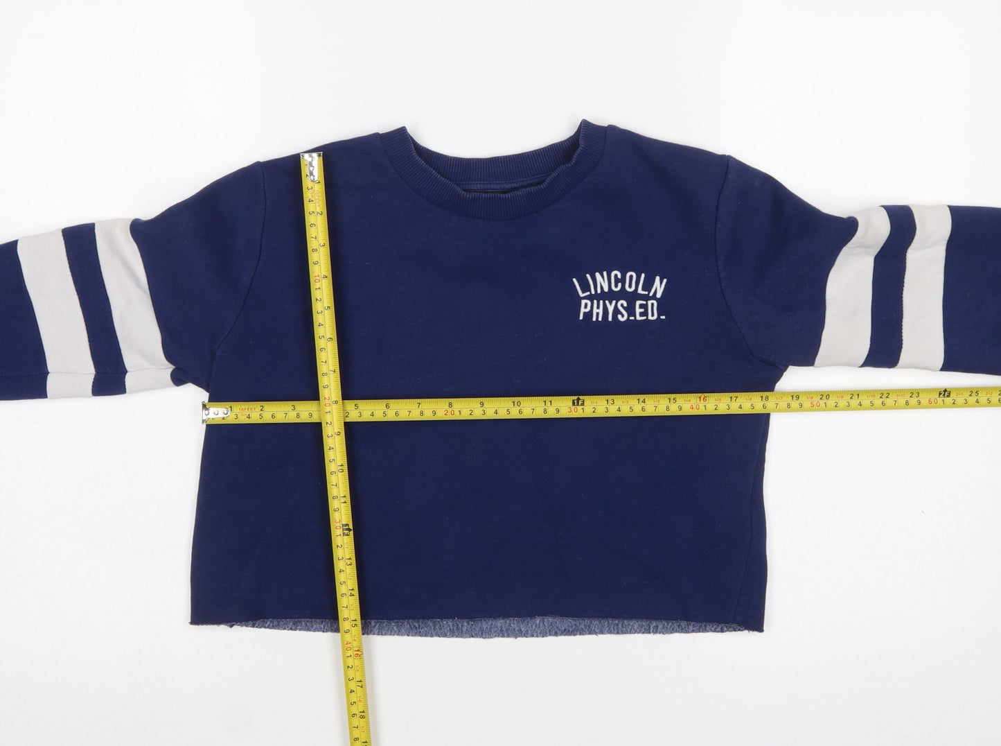 Topshop Women Navy Blue Crop Pullover Sweatshirt UK 8 Lincoln Phys. Ed.