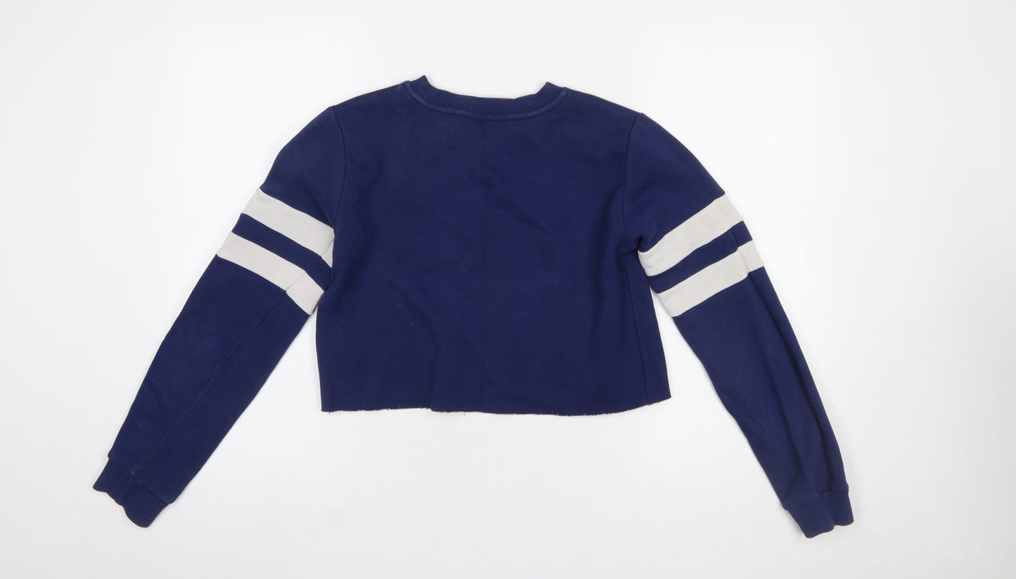 Topshop Women Navy Blue Crop Pullover Sweatshirt UK 8 Lincoln Phys. Ed.
