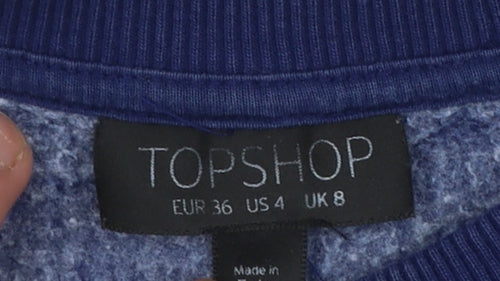 Topshop Women Navy Blue Crop Pullover Sweatshirt UK 8 Lincoln Phys. Ed.