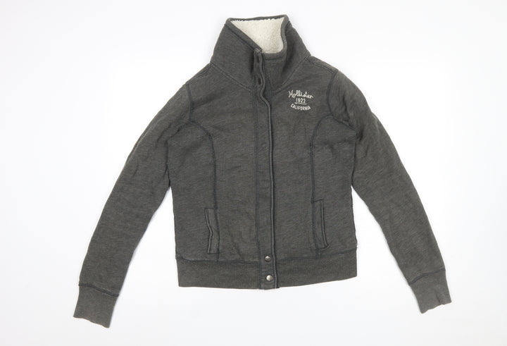 Hollister Women Grey Full Zip Hooded Sweatshirt Size M Lined Casual