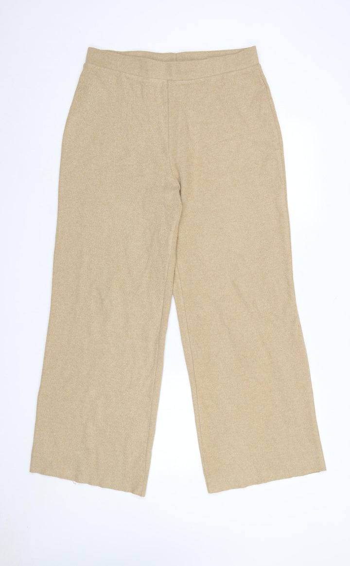 Zara Women Beige Wide-Leg Knit Trousers Size L