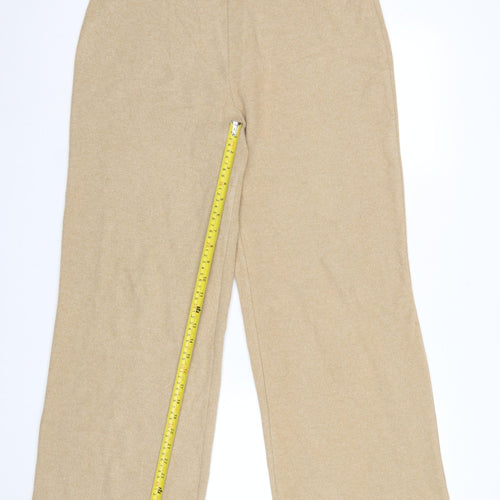 Zara Women Beige Wide-Leg Knit Trousers Size L