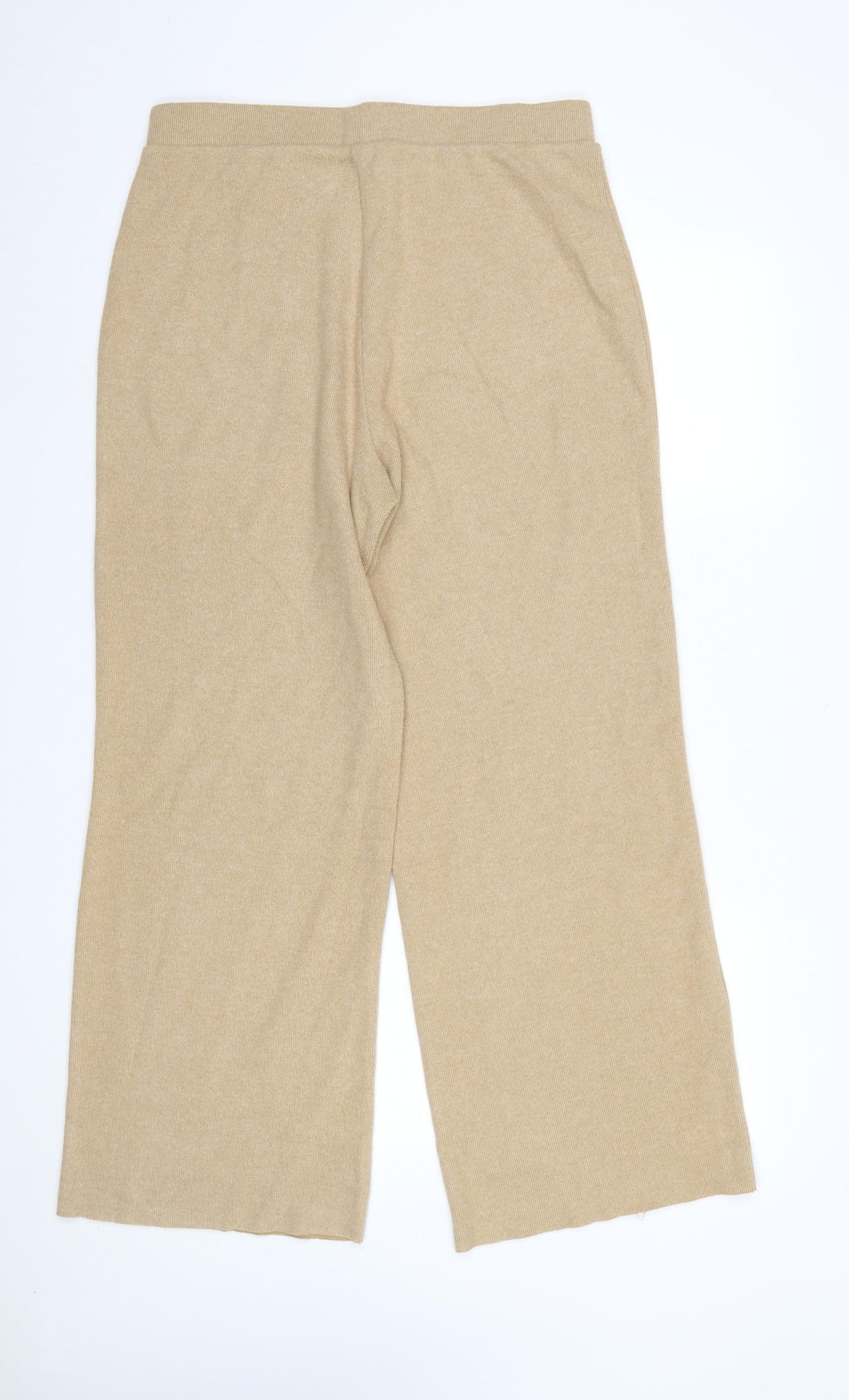 Zara Women Beige Wide-Leg Knit Trousers Size L