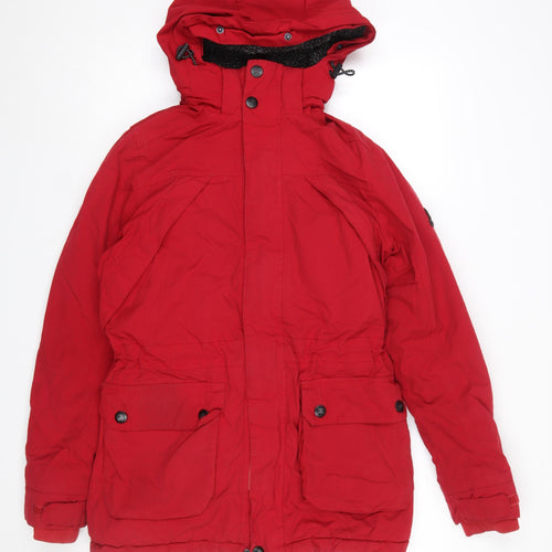 TOG24 Men's Red Hooded Parka Jacket Size S Water Resistant Winter Coat
