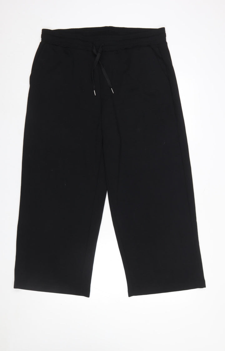 Soyaconcept Women's Black Crop Trousers 2XL Relaxed Wide-Leg Drawstring