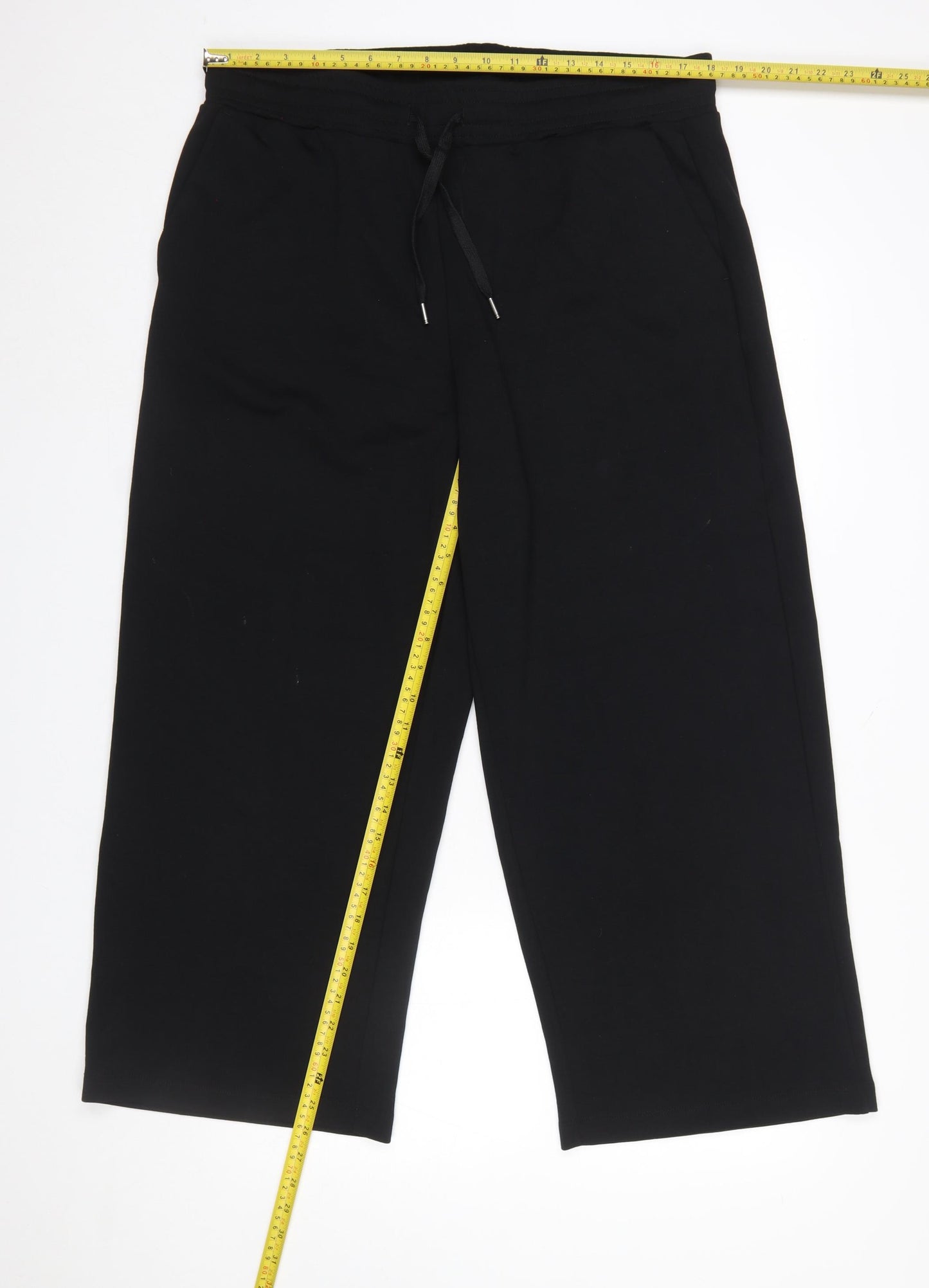 Soyaconcept Women's Black Crop Trousers 2XL Relaxed Wide-Leg Drawstring