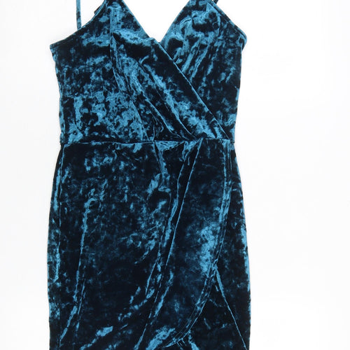 New Look Women Blue Velvet Bodycon Party Dress UK 10