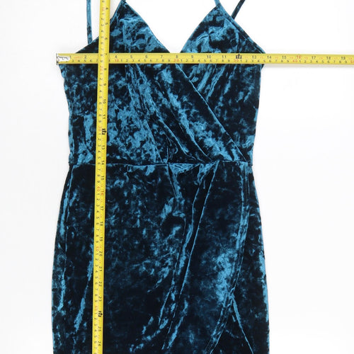 New Look Women Blue Velvet Bodycon Party Dress UK 10