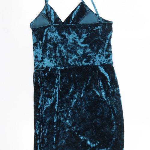 New Look Women Blue Velvet Bodycon Party Dress UK 10