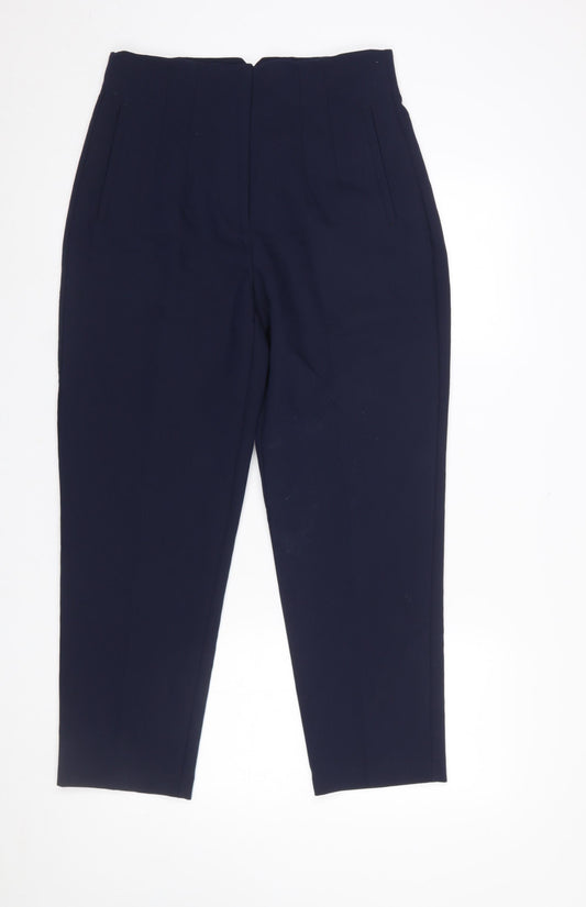 Zara Womens Blue High Waist Cropped Tapered Trousers L