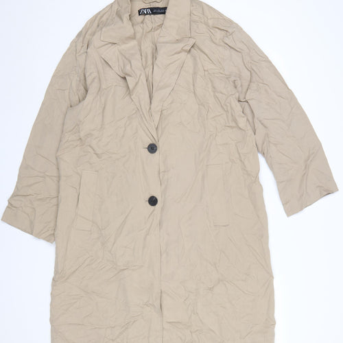ZARA Women Beige Long Cotton Trench Coat Size 12