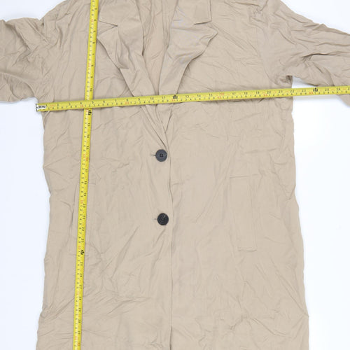 ZARA Women Beige Long Cotton Trench Coat Size 12