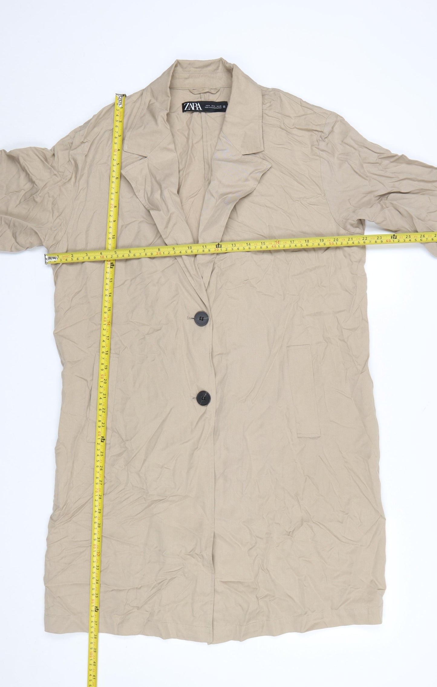 ZARA Women Beige Long Cotton Trench Coat Size 12
