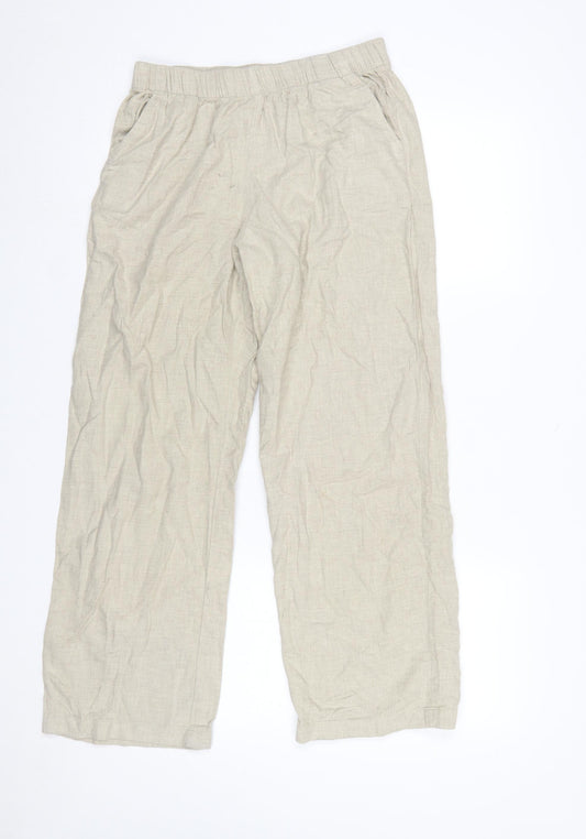 UNIQLO Womens Beige Wide-Leg Cotton Trousers Size S