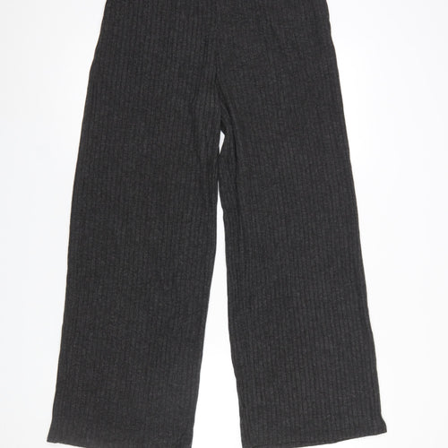 Etam Women's Grey Wide-Leg Knit Trousers Size M Elastic Waist