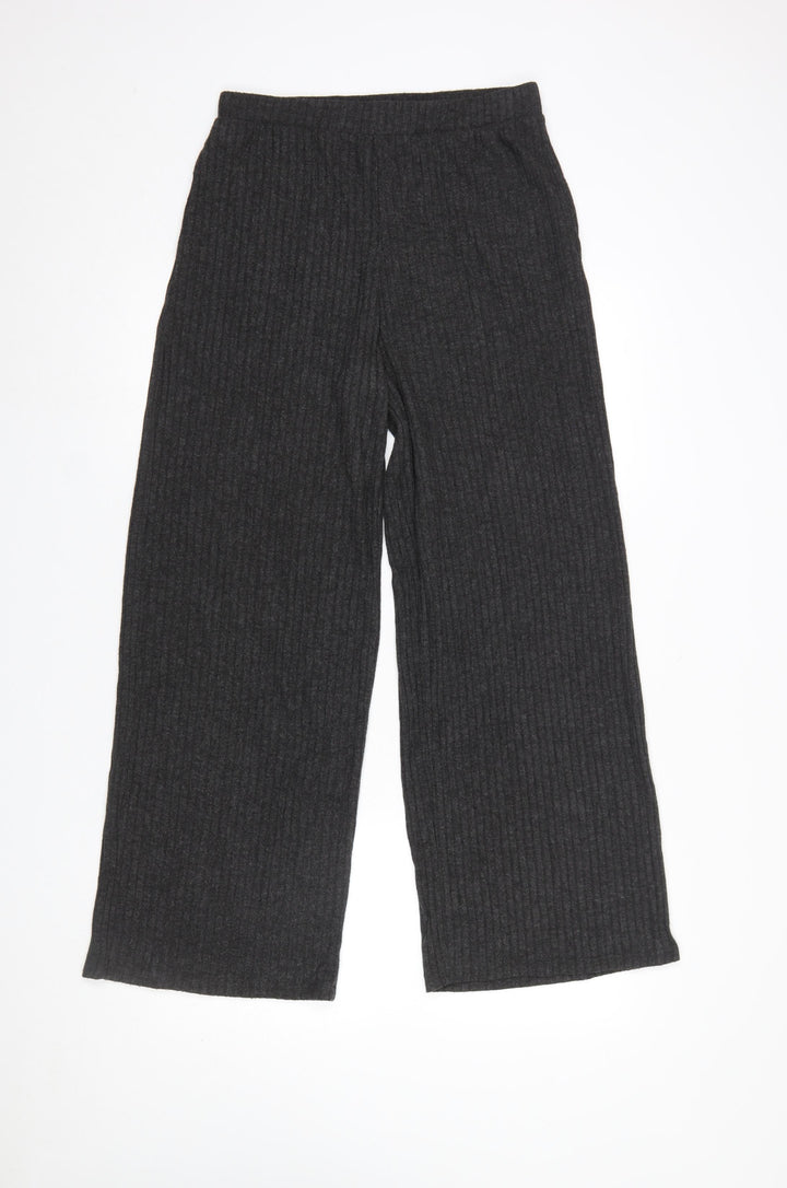 Etam Women's Grey Wide-Leg Knit Trousers Size M Elastic Waist