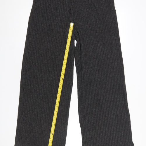 Etam Women's Grey Wide-Leg Knit Trousers Size M Elastic Waist