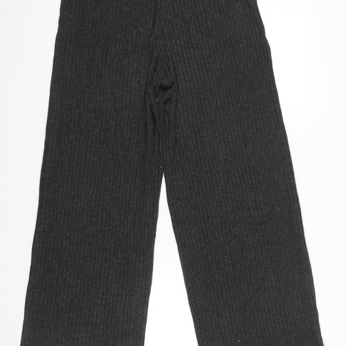 Etam Women's Grey Wide-Leg Knit Trousers Size M Elastic Waist