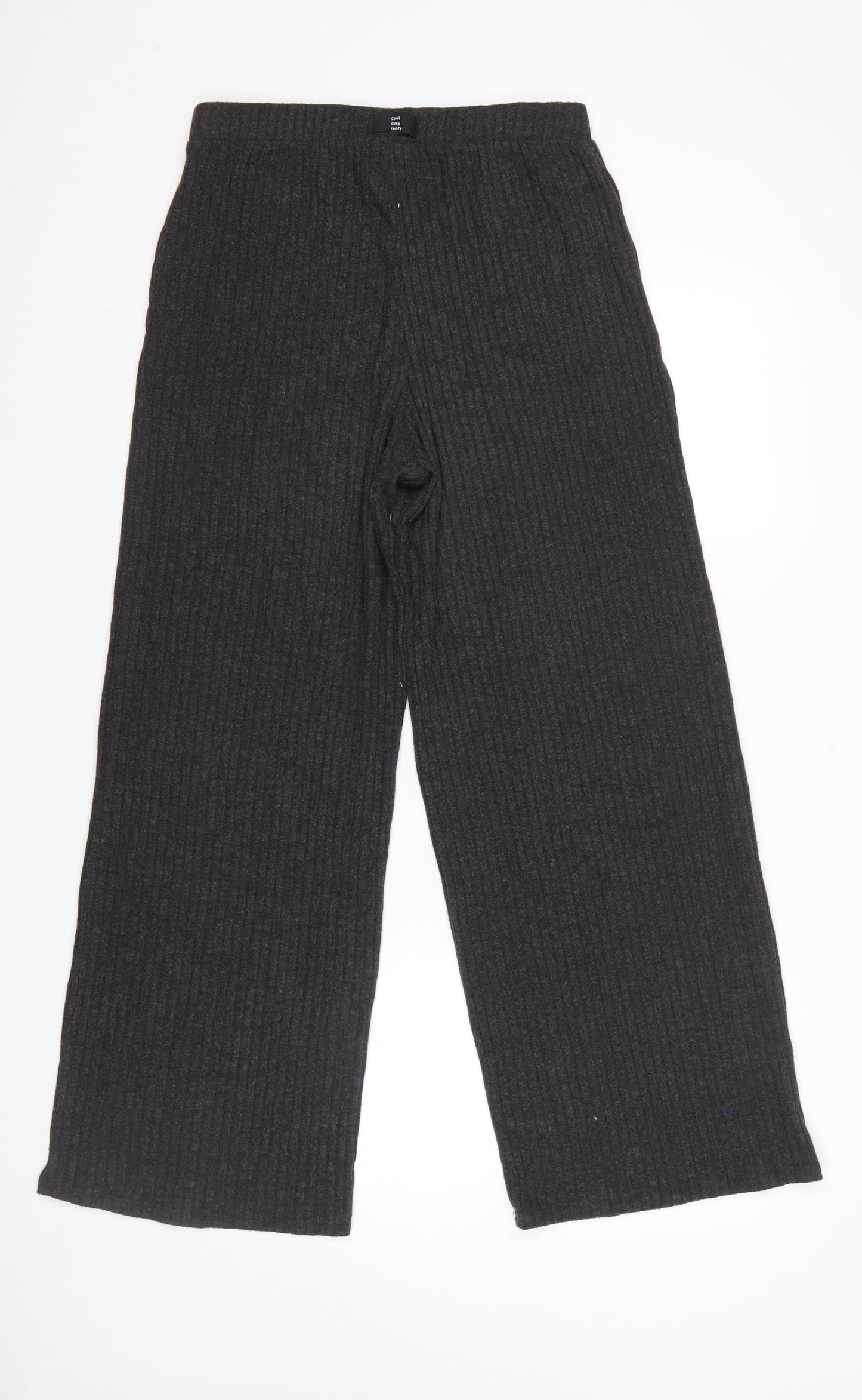 Etam Women's Grey Wide-Leg Knit Trousers Size M Elastic Waist