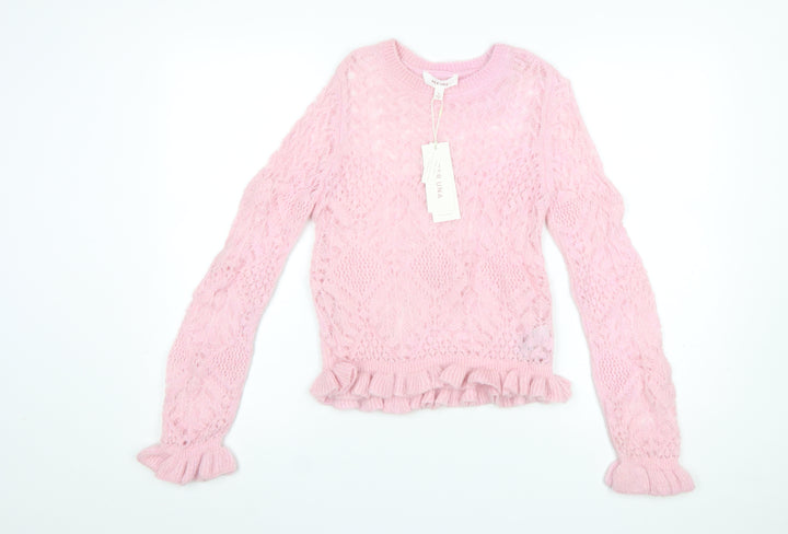 Marks and Spencer Per Una Women's Pink Knit Ruffle Crew Jumper Size S