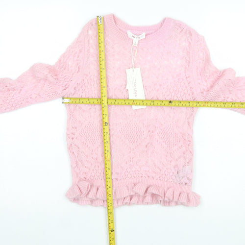 Marks and Spencer Per Una Women's Pink Knit Ruffle Crew Jumper Size S