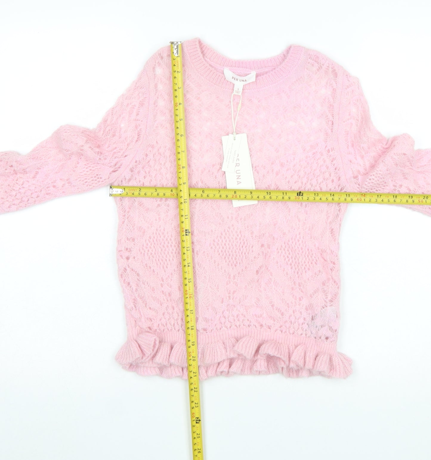 Marks and Spencer Per Una Women's Pink Knit Ruffle Crew Jumper Size S