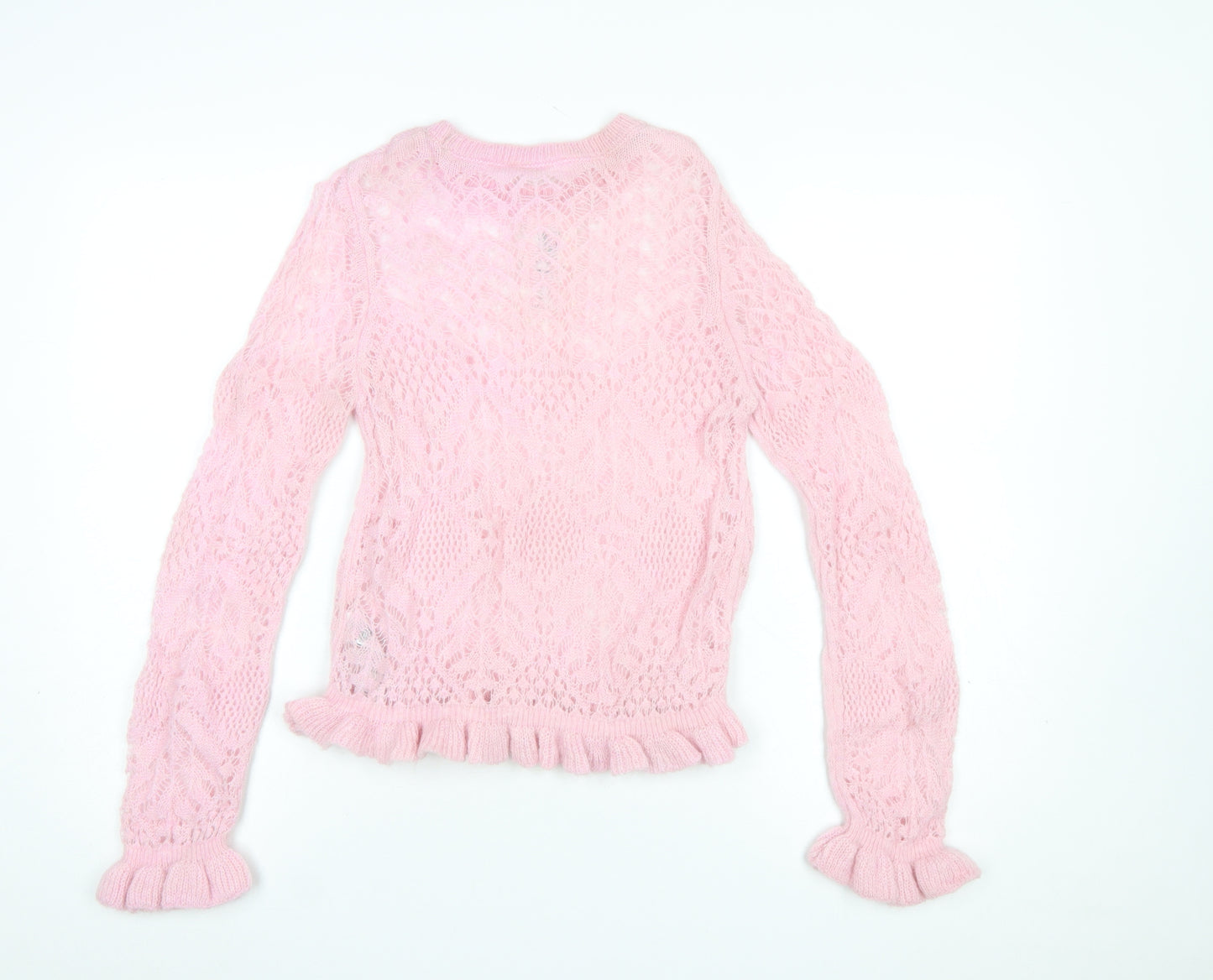 Marks and Spencer Per Una Women's Pink Knit Ruffle Crew Jumper Size S
