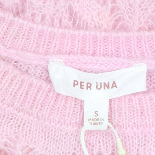 Marks and Spencer Per Una Women's Pink Knit Ruffle Crew Jumper Size S