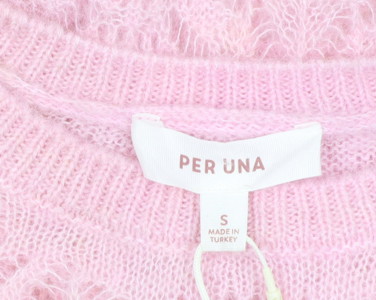 Marks and Spencer Per Una Women's Pink Knit Ruffle Crew Jumper Size S
