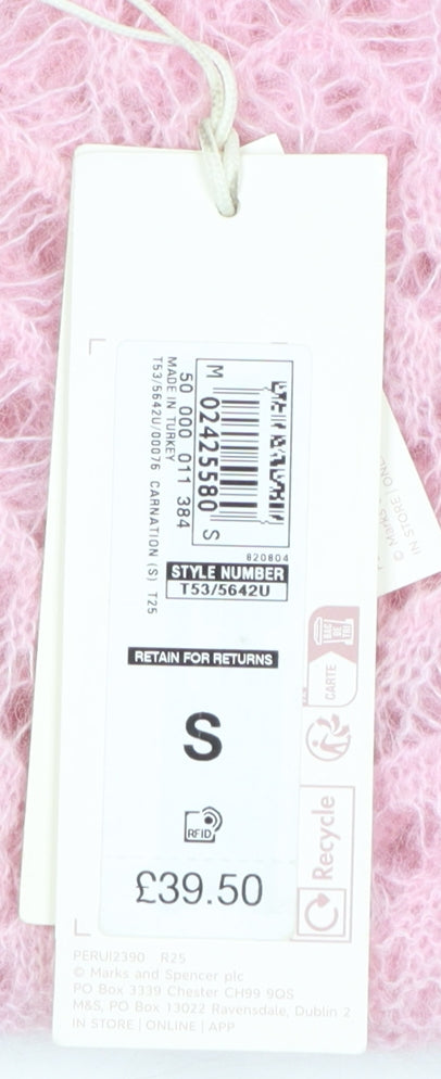Marks and Spencer Per Una Women's Pink Knit Ruffle Crew Jumper Size S