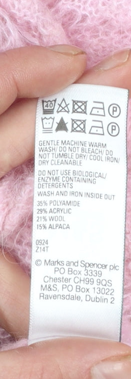 Marks and Spencer Per Una Women's Pink Knit Ruffle Crew Jumper Size S
