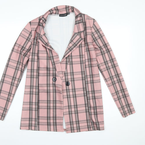 PrettyLittleThing Women Pink Plaid Double-Breasted Blazer UK 6 Polyester