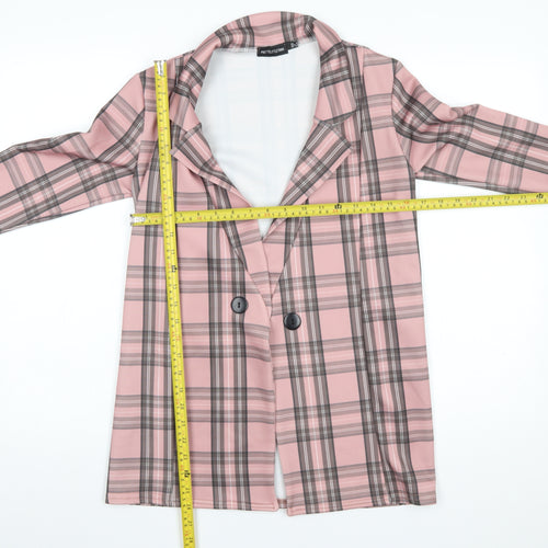 PrettyLittleThing Women Pink Plaid Double-Breasted Blazer UK 6 Polyester