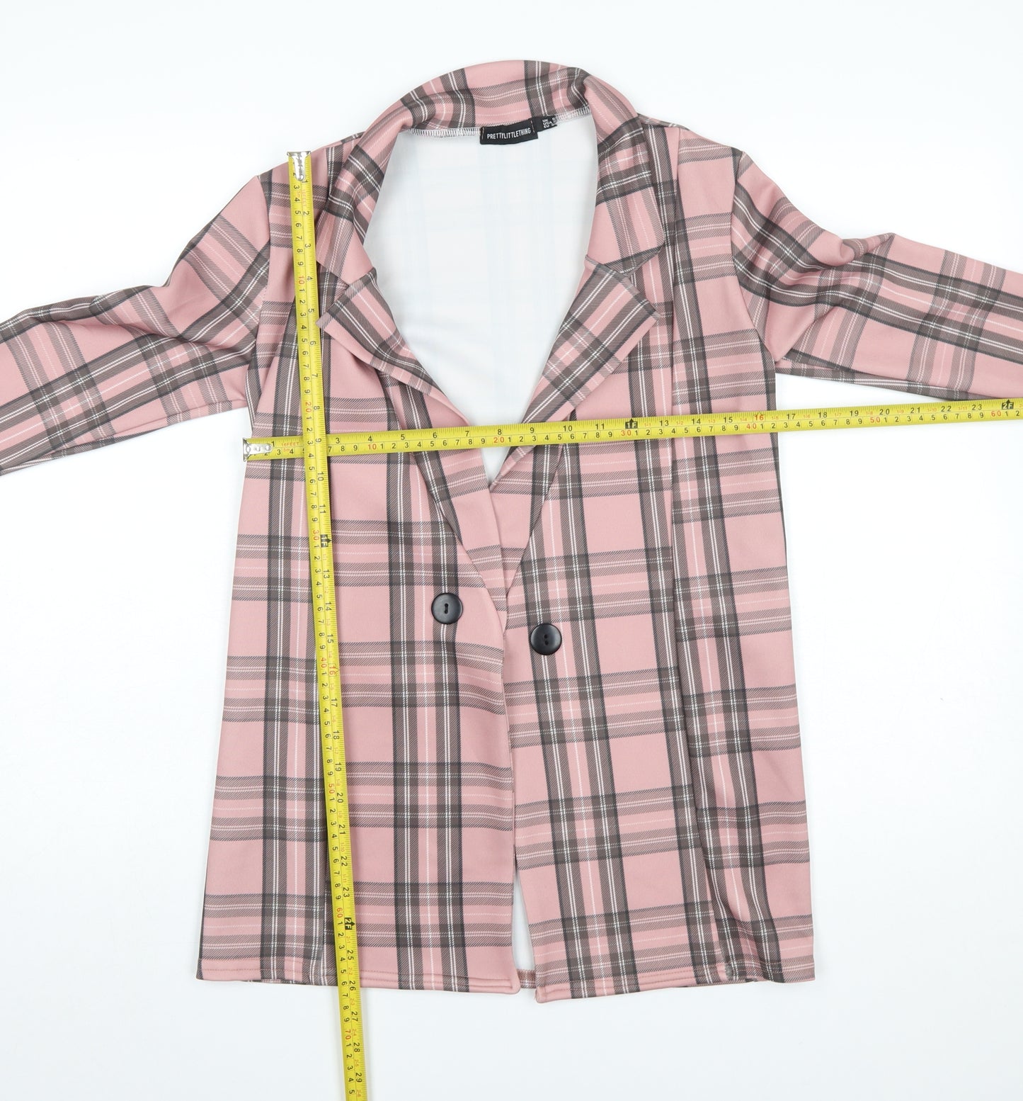 PrettyLittleThing Women Pink Plaid Double-Breasted Blazer UK 6 Polyester