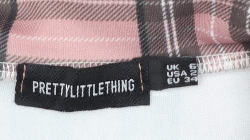 PrettyLittleThing Women Pink Plaid Double-Breasted Blazer UK 6 Polyester