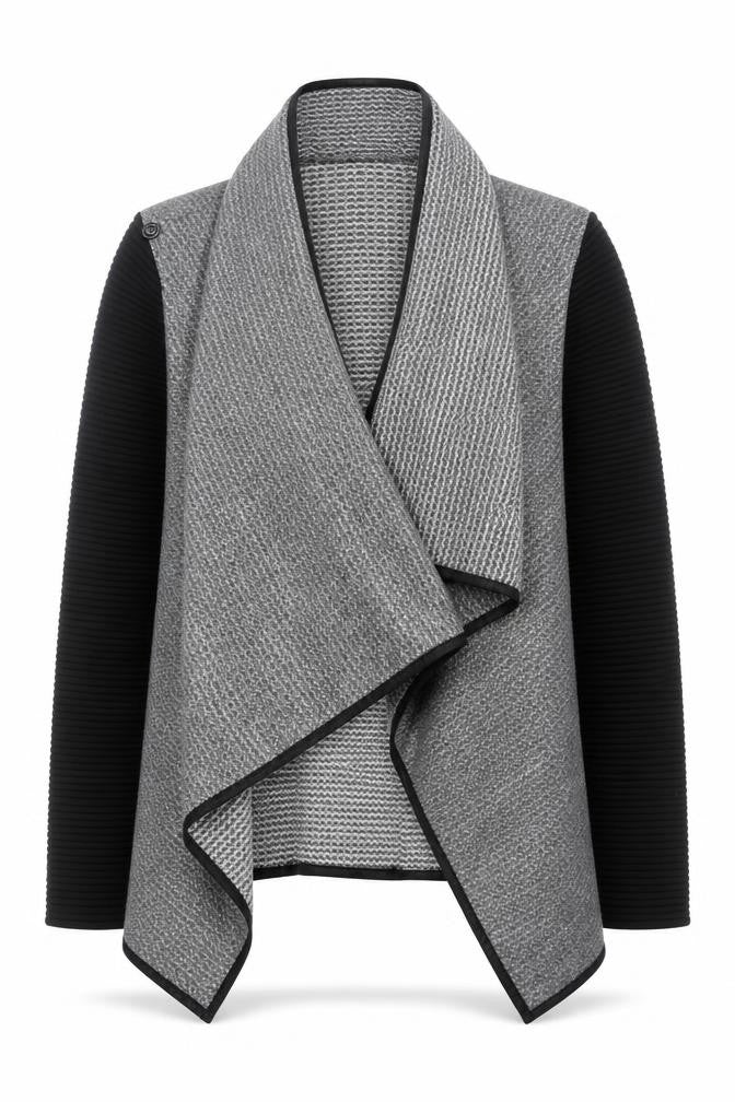 Front view of Apricot women’s grey black open front cardigan m/l acrylic blend