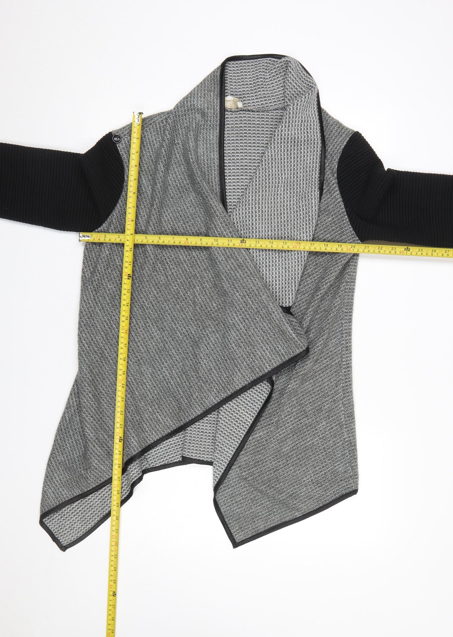 Apricot Womens Grey Black Open Front Cardigan M/L Acrylic Blend
