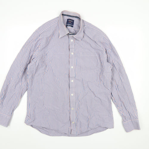 Charles Tyrwhitt Men's Blue Striped Slim Fit Button-Up Shirt L