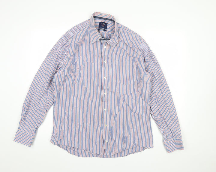 Charles Tyrwhitt Men's Blue Striped Slim Fit Button-Up Shirt L