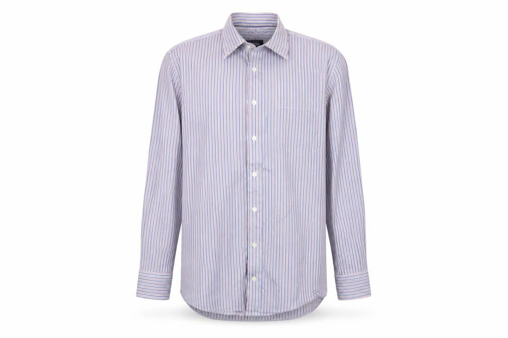 Charles Tyrwhitt Men's Blue Striped Slim Fit Button-Up Shirt L