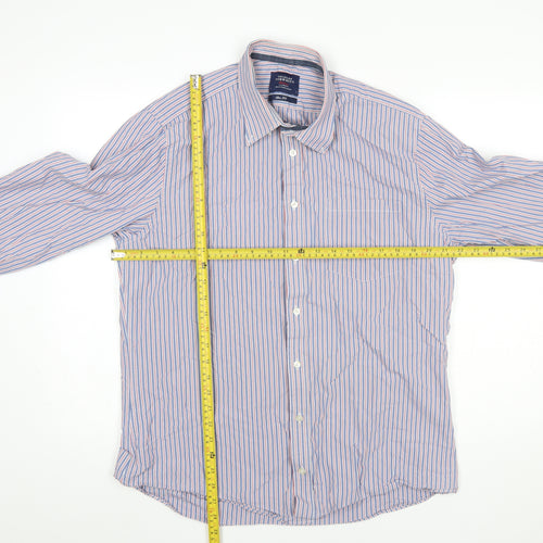 Charles Tyrwhitt Men's Blue Striped Slim Fit Button-Up Shirt L
