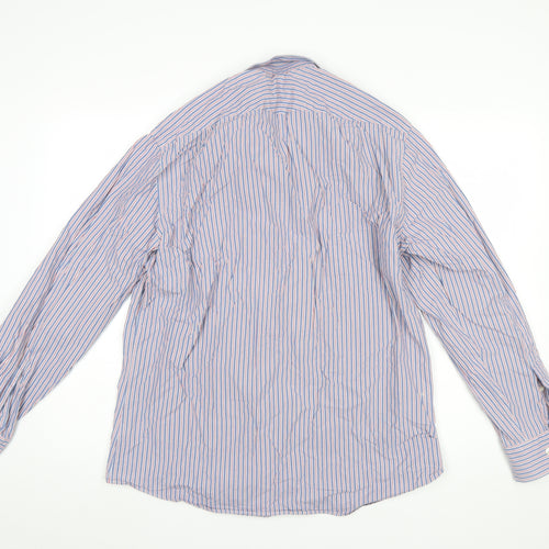 Charles Tyrwhitt Men's Blue Striped Slim Fit Button-Up Shirt L