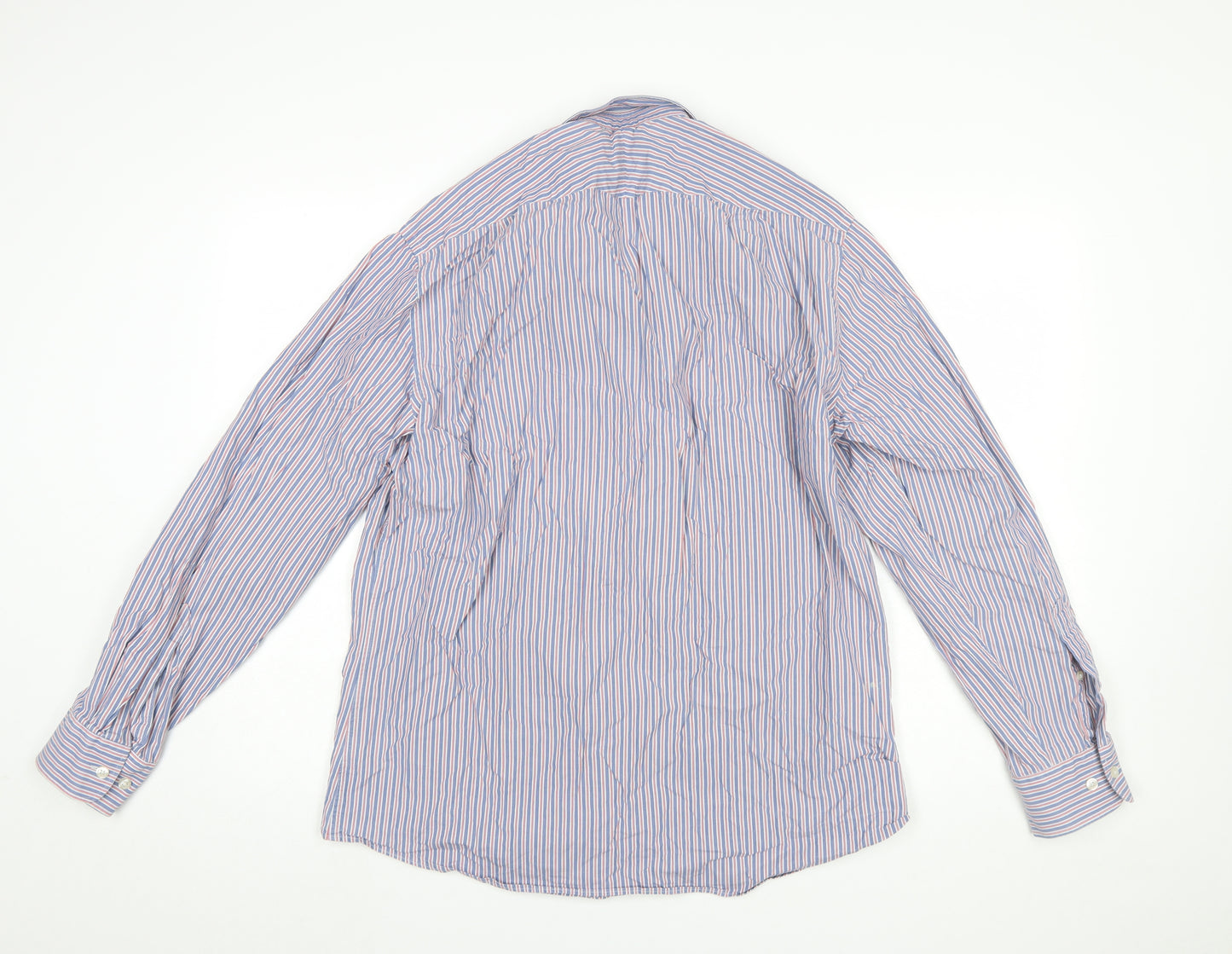 Charles Tyrwhitt Men's Blue Striped Slim Fit Button-Up Shirt L