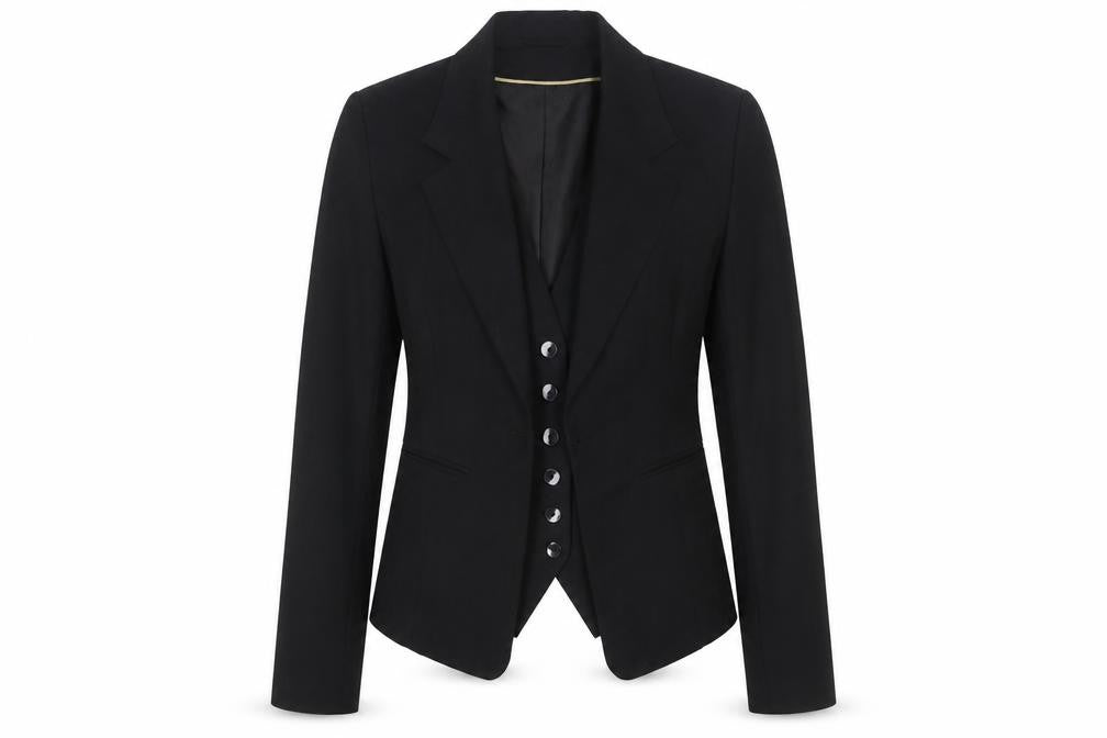 Front view of H&M Women's Black, size 12, Classic Single-Breasted Suit Jacket