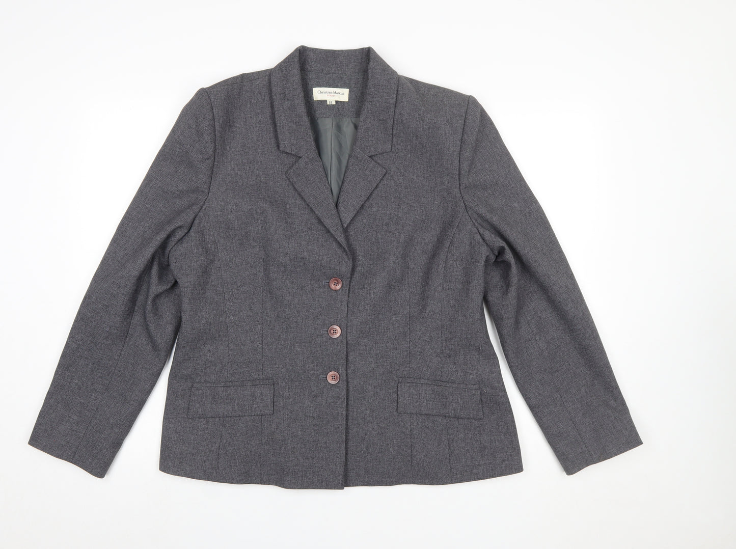 Christian Marcus Women Grey Polyester Three-Button Blazer Size 18