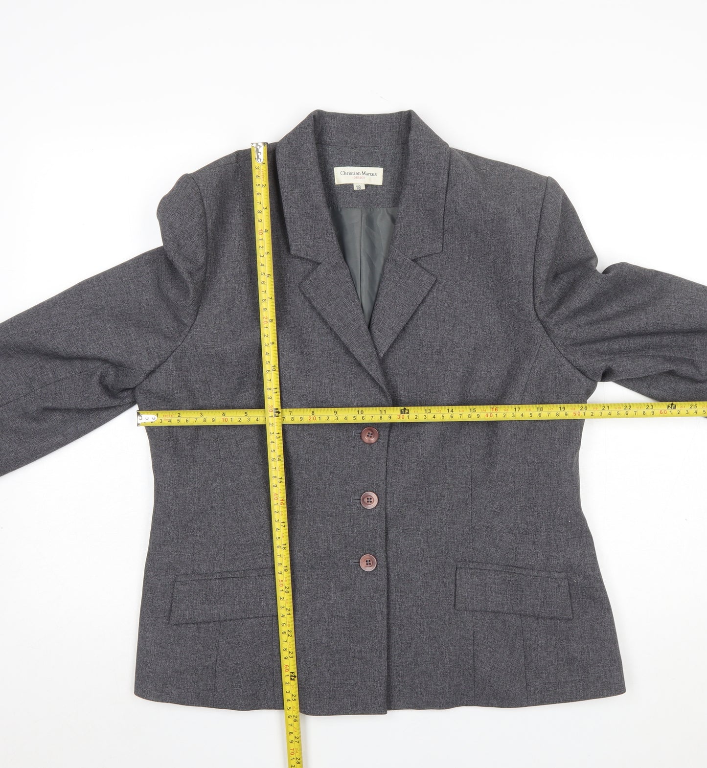 Christian Marcus Women Grey Polyester Three-Button Blazer Size 18